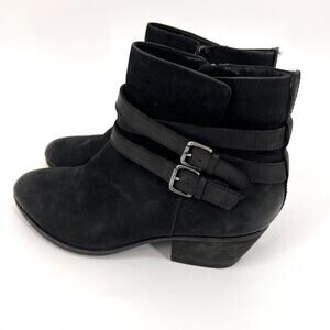 Clarks Womens Black Suede Ankle Boots Booties Buckles U.S. Size 9